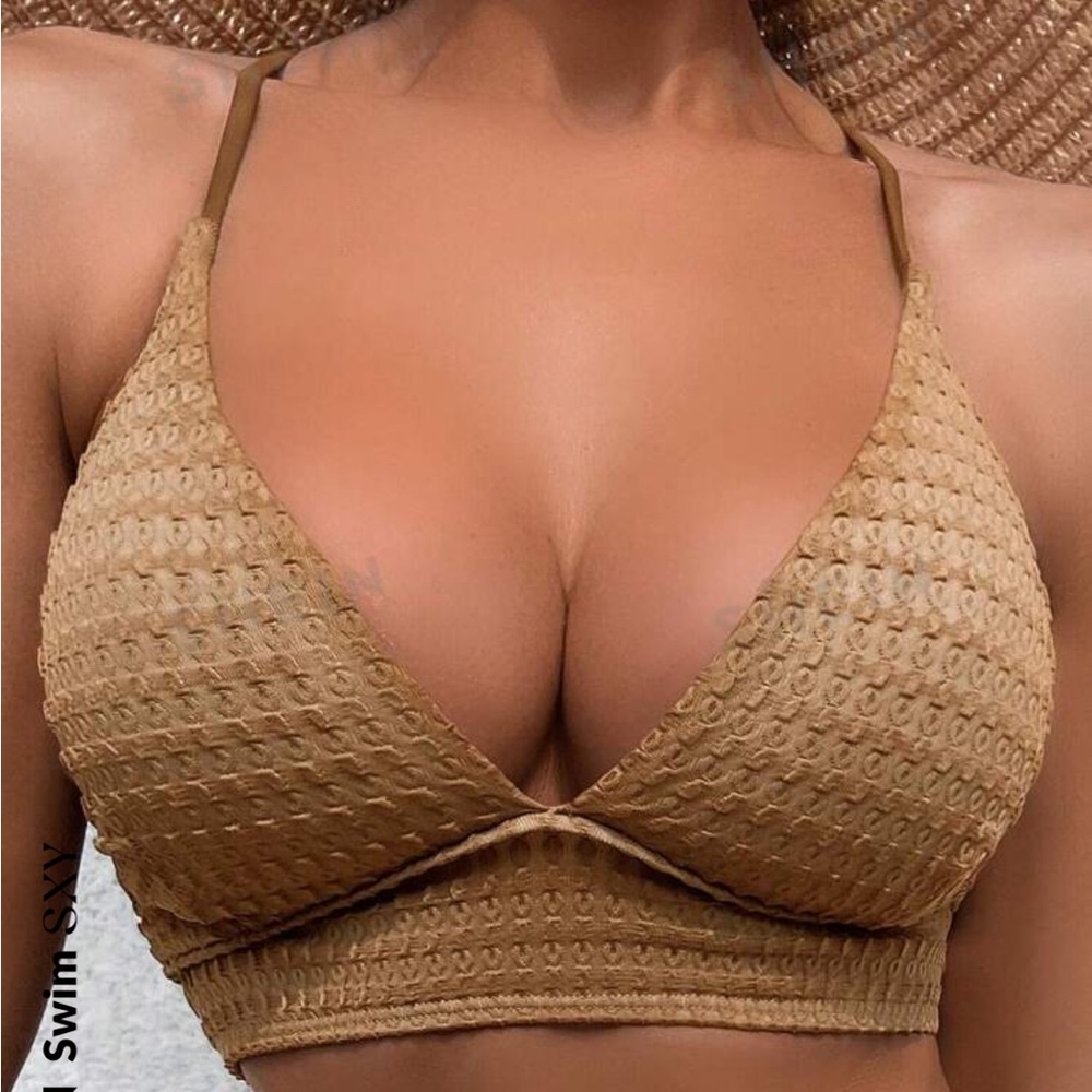 Textured brown/tan bikini top
